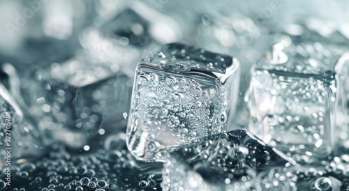 Sparkling Beverage With Ice Cubes in a Clear Glass