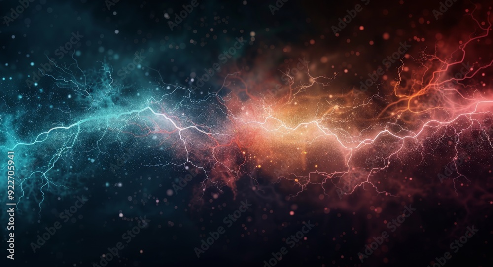 Vibrant Abstract Lightning Bolts in Multicolored Space Background