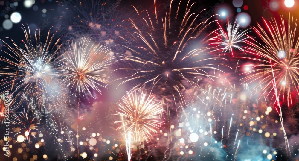 Fototapeta premium Colorful Fireworks Display Lighting Up Night Sky During Celebration