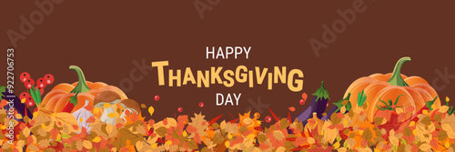 Happy Thanksgiving Day cartoon style vector illustration. Design for banner, flyer, invitation card, coupon, voucher