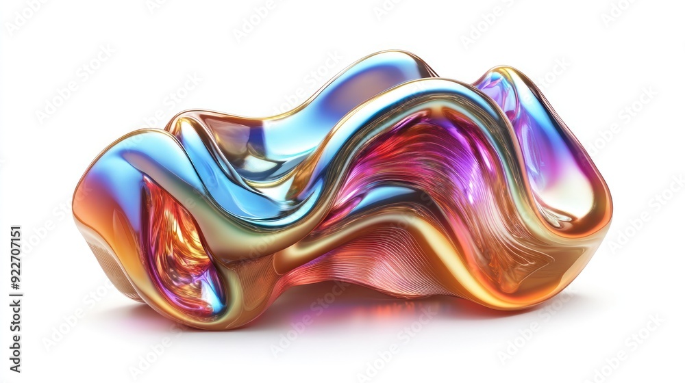 Abstract Metallic Sculpture with Wavy, Shiny Surface Abstract Metallic Sculpture with Wavy, Shiny Surface
