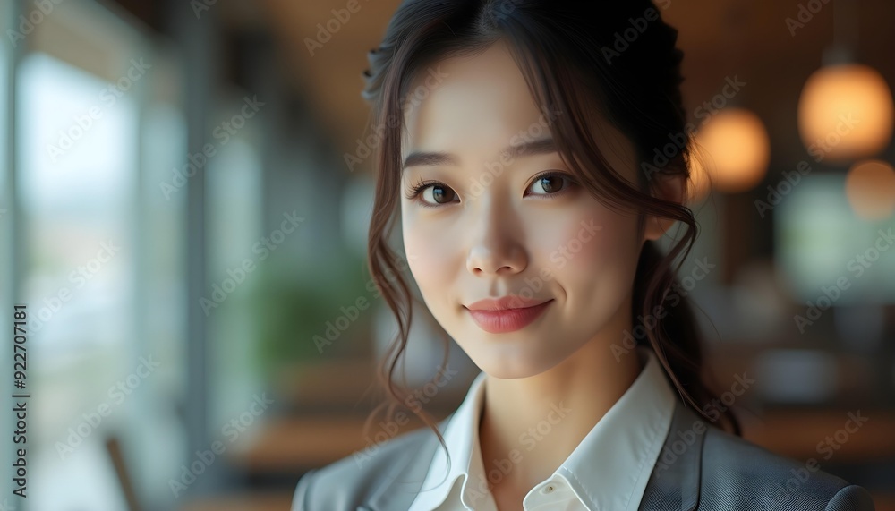 A young East Asian woman with long dark hair, wearing a white collared shirt, smiling at the camera A young East Asian woman with long dark hair, wearing a white collared shirt, smiling at the camera