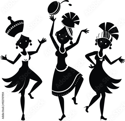Traditional Dance Dark Silhouette Shapes Vector Set