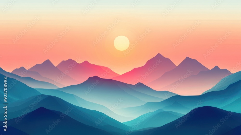 Fototapeta premium Vibrant sunrise over a mountain range with a warm, colorful sky
