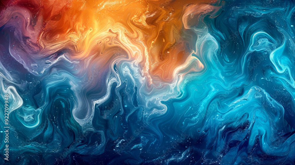 Colorful abstract swirls reminiscent of ocean waves and fiery skies at dusk Colorful abstract swirls reminiscent of ocean waves and fiery skies at dusk