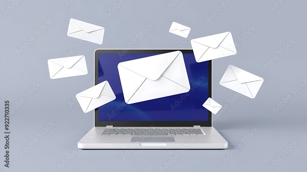 3d render of laptop with flying envelopes and letter, illustrating the concept of email marketing 3d render of laptop with flying envelopes and letter, illustrating the concept of email marketing