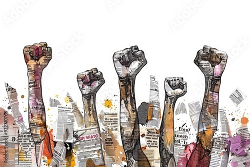 People unite with raised fists for solidarity and protest