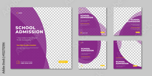 School admission Collection Five study abroad education backgrounds 0f  back to school square flyer poster templates social media pack banner design templates set