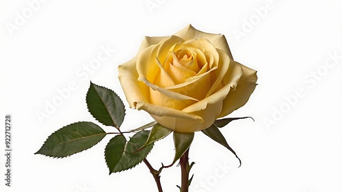 A Single Yellow Rose Isolated On White