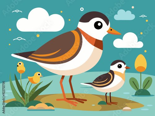 Oiseau Phalarope Turnstone Fond d’écran sans couture mignon