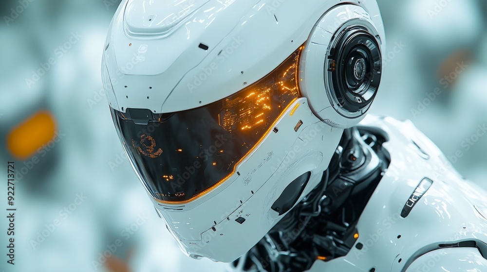 Fototapeta premium A futuristic robotic head with a sleek design and glowing elements.