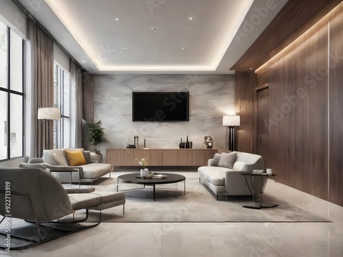 modern living room with tv and furniture