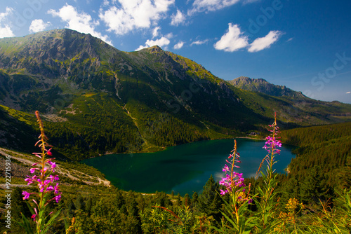 View from above of Morskie Oko, or Eye of the Sea. Beautiful mountain lake. Summer landscape in the Tatras, Poland.