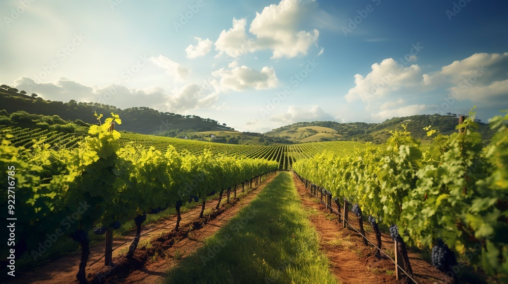 A photo of a well-maintained vineyard with grapevines A photo of a well-maintained vineyard with grapevines