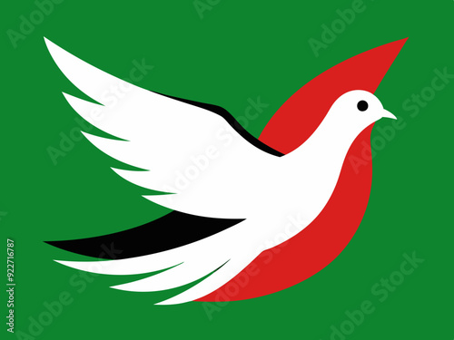 Colombe avec la couleur du drapeau de la Palestine