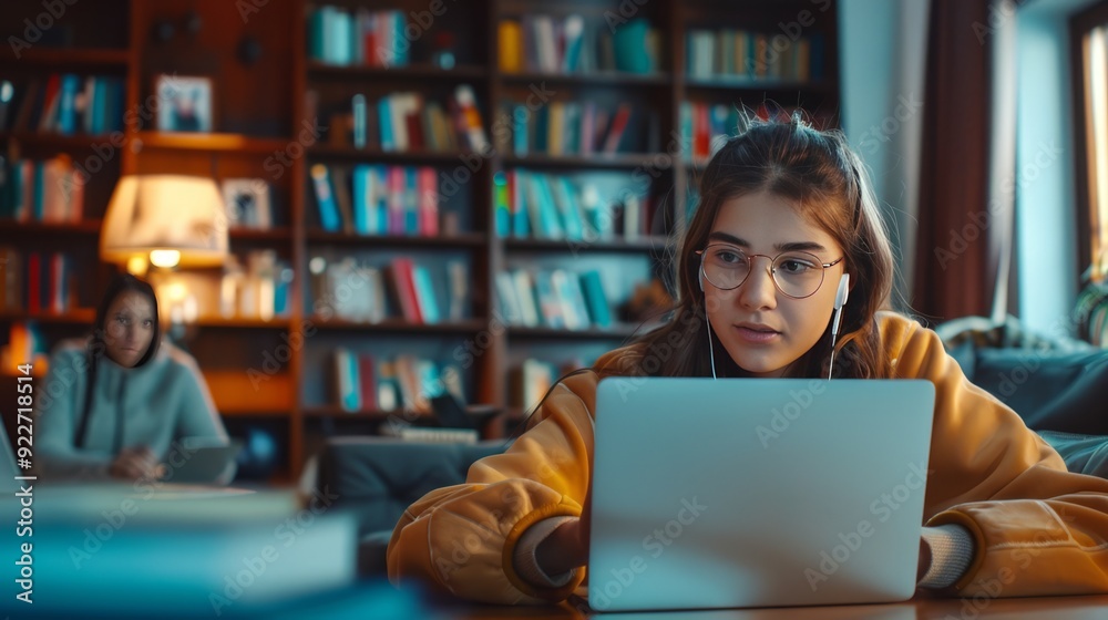 Student participating in distance learning with a laptop and online course materials, emphasizing flexibility and accessibility Student participating in distance learning with a laptop and online course materials, emphasizing flexibility and accessibility