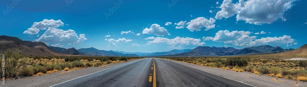 Fototapeta premium Scenic Route: Beautifully Maintained Highway under Clear Blue Skies