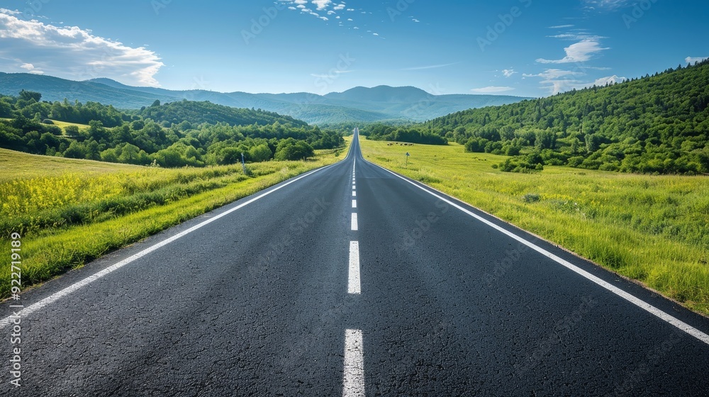 Tranquil Scenic Highway: Empty Road with Clear Blue Sky and Pristine Landscape Tranquil Scenic Highway: Empty Road with Clear Blue Sky and Pristine Landscape