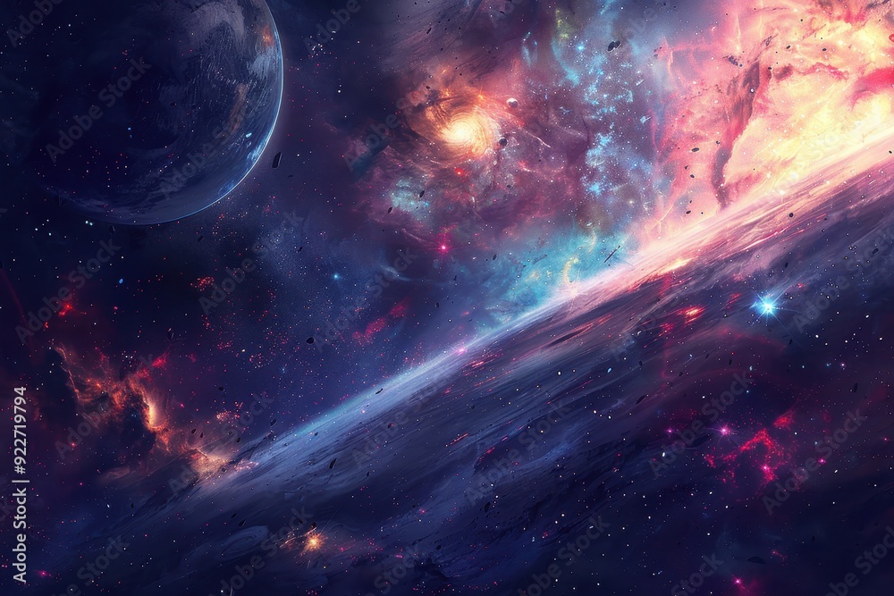 Fototapeta premium Breathtaking Space Spectacle with Vivid Nebula and Distant Planets