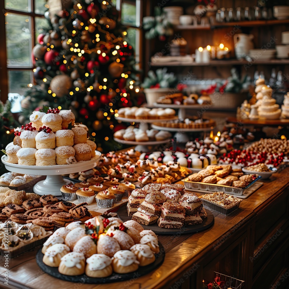 A Christmas Buffet Table with Assorted Desserts A Christmas Buffet Table with Assorted Desserts