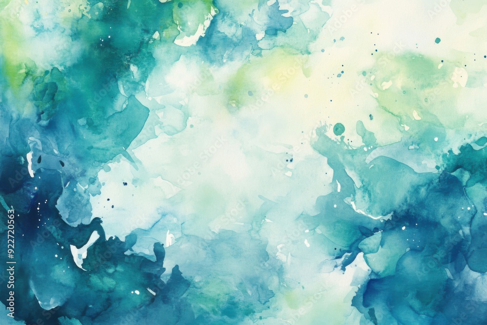 A vibrant abstract watercolor painting featuring shades of blue, green, and white, creating a serene and dynamic atmosphere. A vibrant abstract watercolor painting featuring shades of blue, green, and white, creating a serene and dynamic atmosphere.