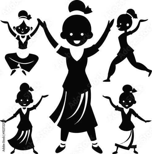 Silhouettes of Children Dancing Vector Graphics Pack