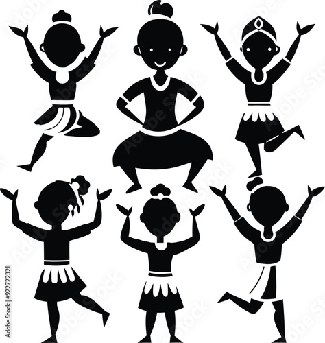 Set of Silhouettes of Dancing Girls Vector Art Bundle