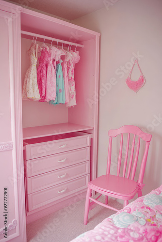 Wallpaper Mural Empty girly Pink Room with closet, chair and bed. Cute child's room for a princess girl. Torontodigital.ca