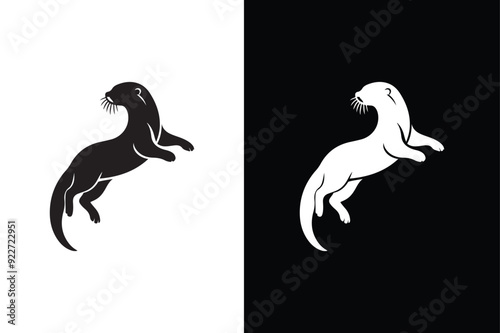 Black silhouette of Sea otter illustration icon vector for logo, isolated on white background