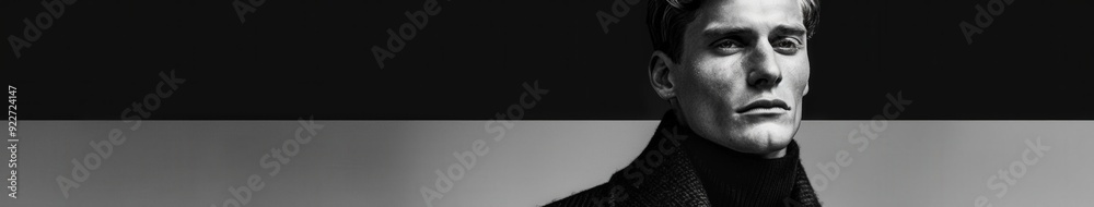 Obraz premium Black and white portrait of a male model in urban setting