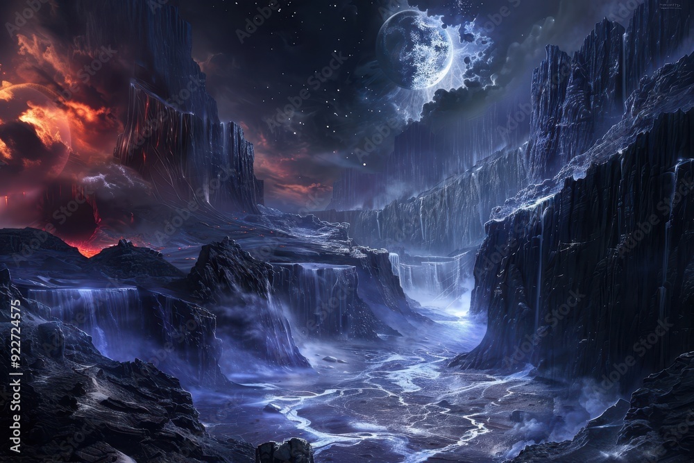 A Nighttime Landscape with a Large Moon and Two Contrasting Climates A Nighttime Landscape with a Large Moon and Two Contrasting Climates