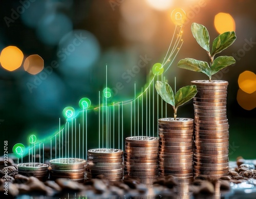 Increasing profit growth with upward trending graphs, currency symbols. Generated image. Reference Image