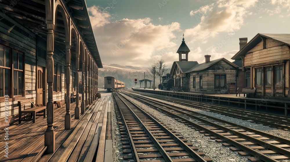 old-wild-west-train-station-with-wooden-platforms-stock-illustration