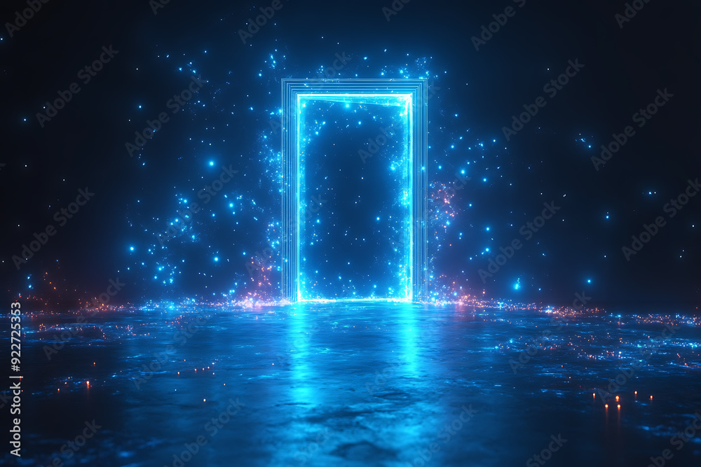 Open door icon with light shining through, designed in wireframe style on a dark blue background, symbolizing opportunity and new beginnings.
Open door icon with light shining through, designed in wireframe style on a dark blue background, symbolizing opportunity and new beginnings.