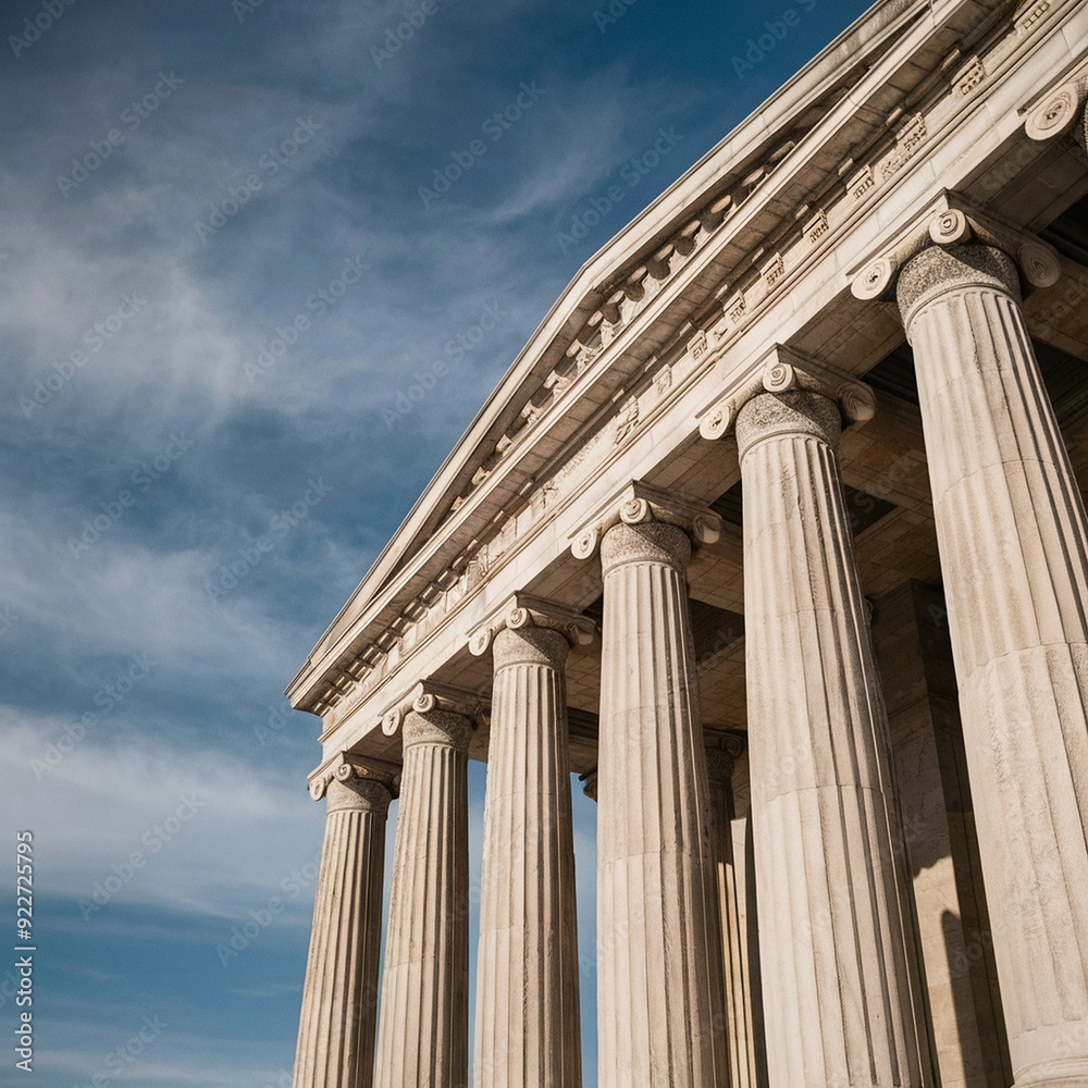 Naklejka premium Architectural Structure of Law Buildings: A Closeup Look, Exploring the Intricate Architectural Details of Law Buildings, A Closeup View of the Architectural Structure of Law Buildings, 