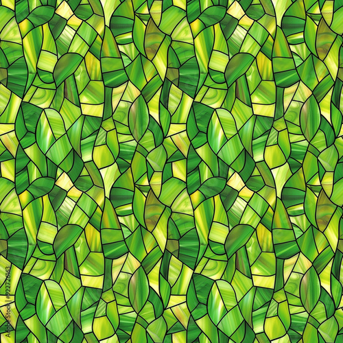 Abstract seamless pattern of green stained glass.