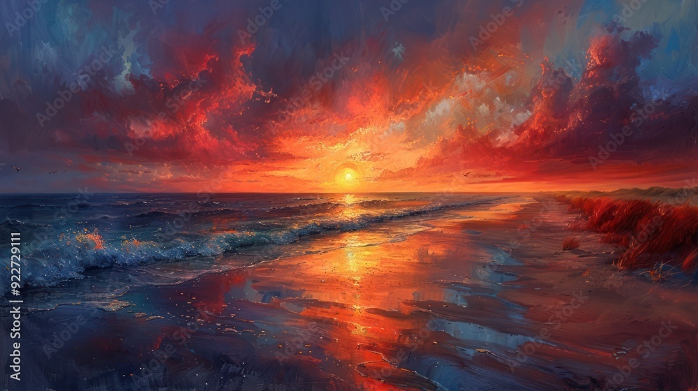 vibrant sunset over a beach at Upper Cape Cod, casting warm hues of orange, pink, and purple across the sky. The tranquil waves gently lap the shore, peaceful, coastal scene. vibrant sunset over a beach at Upper Cape Cod, casting warm hues of orange, pink, and purple across the sky. The tranquil waves gently lap the shore, peaceful, coastal scene.