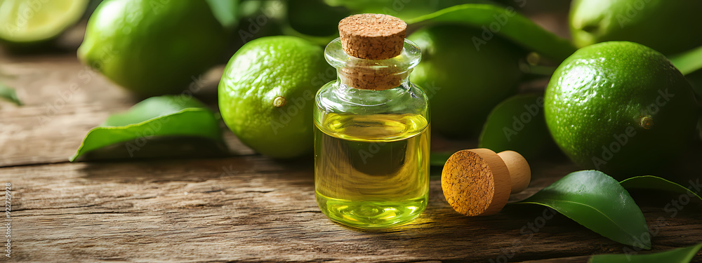 Rustic Lime Essential Oil on Wooden Table Rustic Lime Essential Oil on Wooden Table