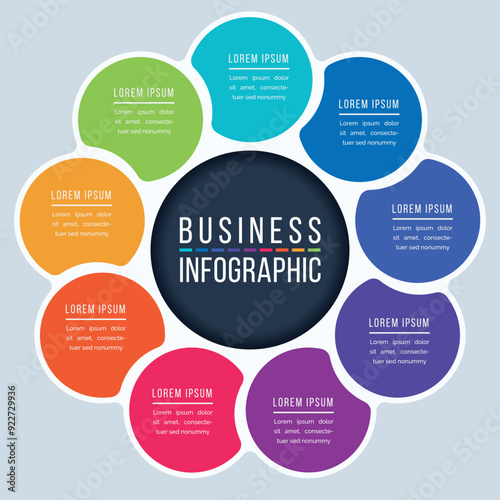 Circle Infographic design 9 Steps, objects, elements or options business information template