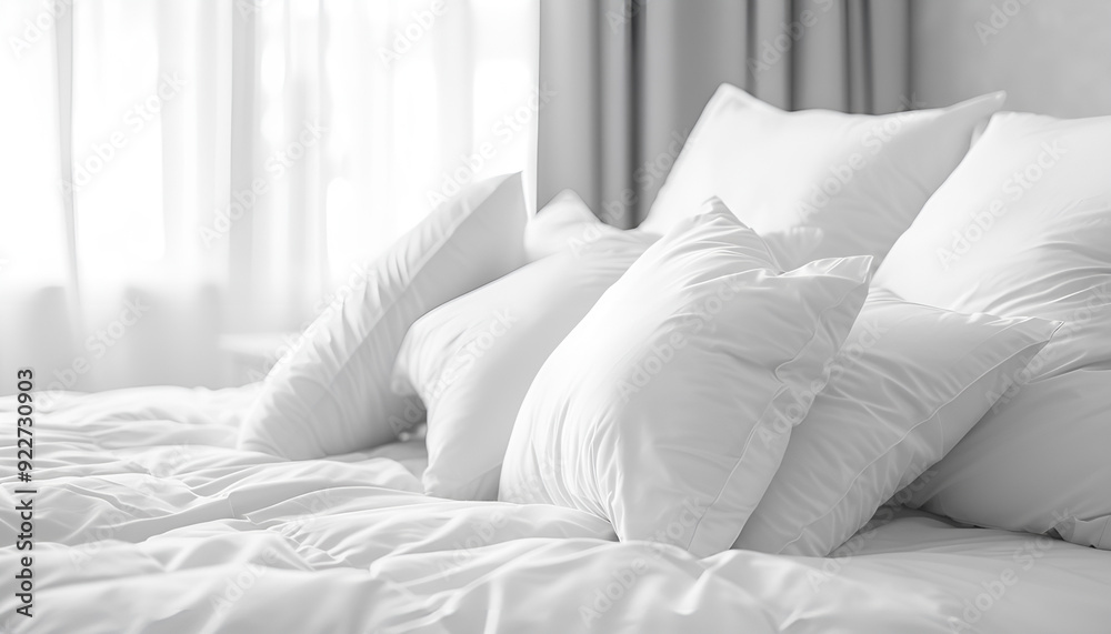 Many soft pillows on bed at home Many soft pillows on bed at home