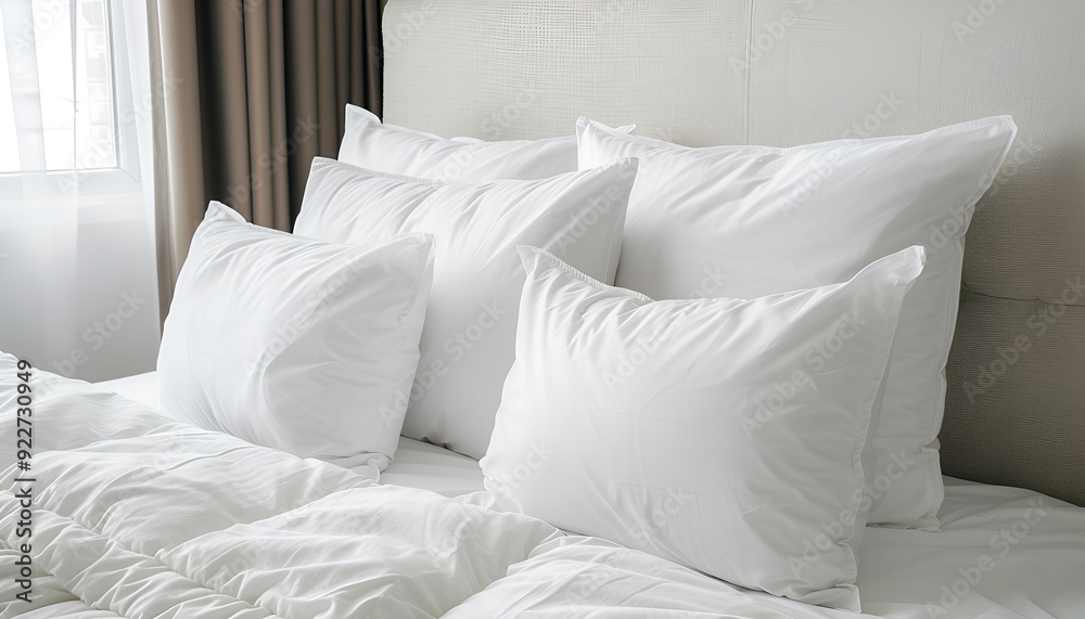Many soft pillows on bed at home Many soft pillows on bed at home