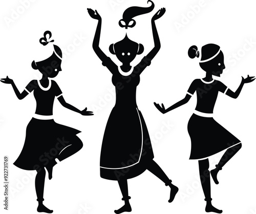 Girls Dancing Dark Silhouette Shapes Vector Set