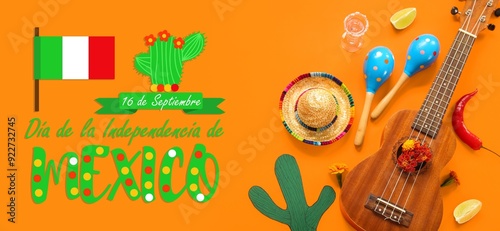 Mexican symbols on orange b...