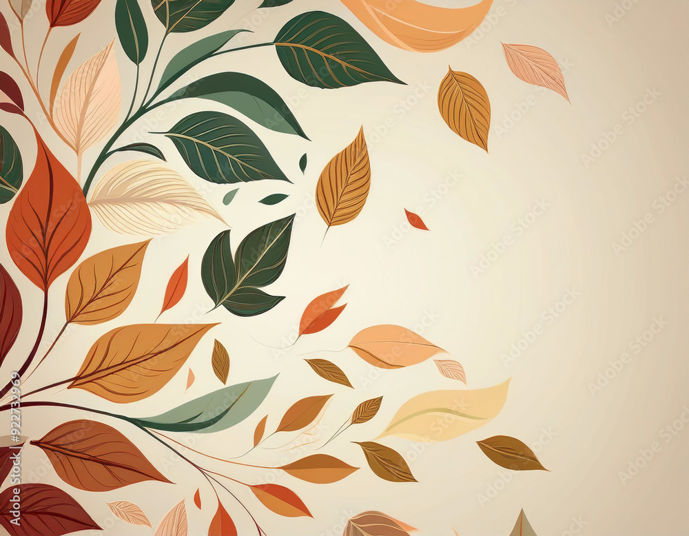 Minimalist Falling Leaves Pattern Autumn Hues on Neutral Background Design Minimalist Falling Leaves Pattern Autumn Hues on Neutral Background Design