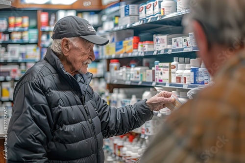 Senior man selecting medication at a local pharmacy
