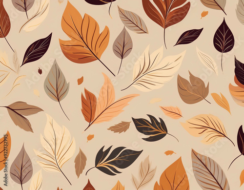 Wallpaper Mural Minimalist Falling Leaves Pattern Autumn Hues on Neutral Background Design Torontodigital.ca