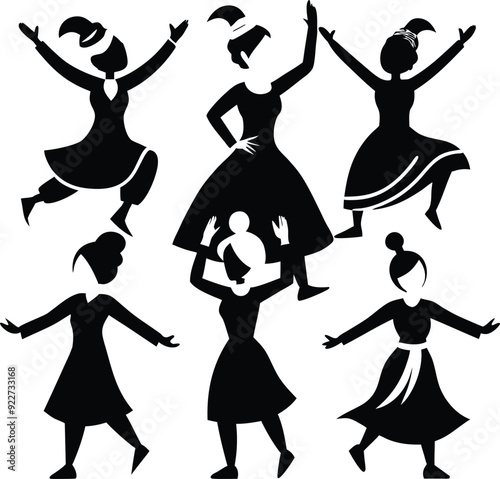 Women Dancing Minimalist Black Silhouette Vector Collection