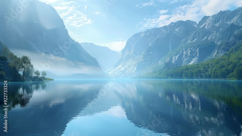 Tranquil lake with a reflection of mountains