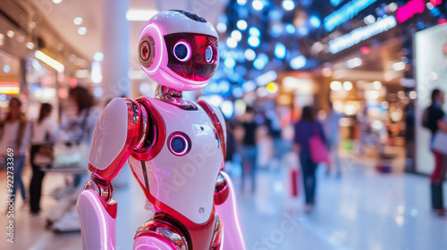 modern red and white robot in a mall