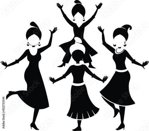 Traditional Dancer Elegant Silhouette Vector Illustrations